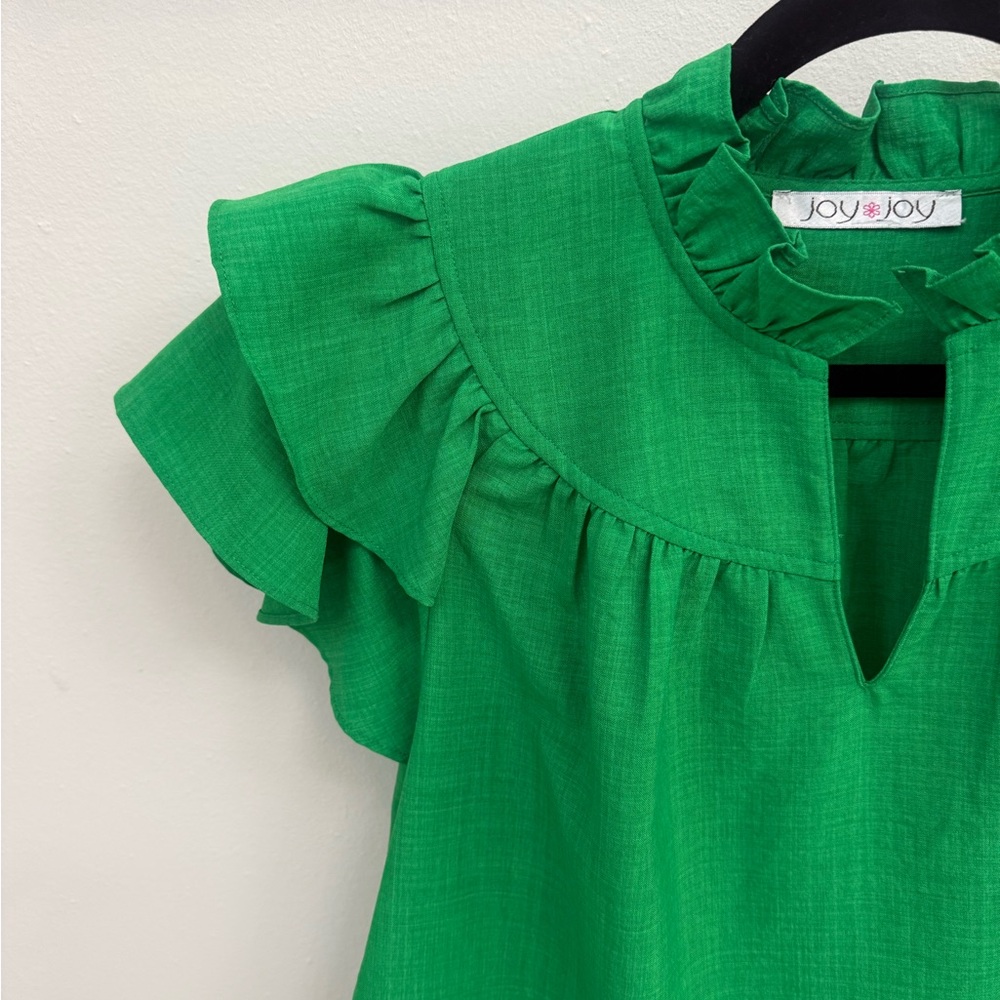 Green Ruffle Sleeve Blouse - Picture 3 of 5
